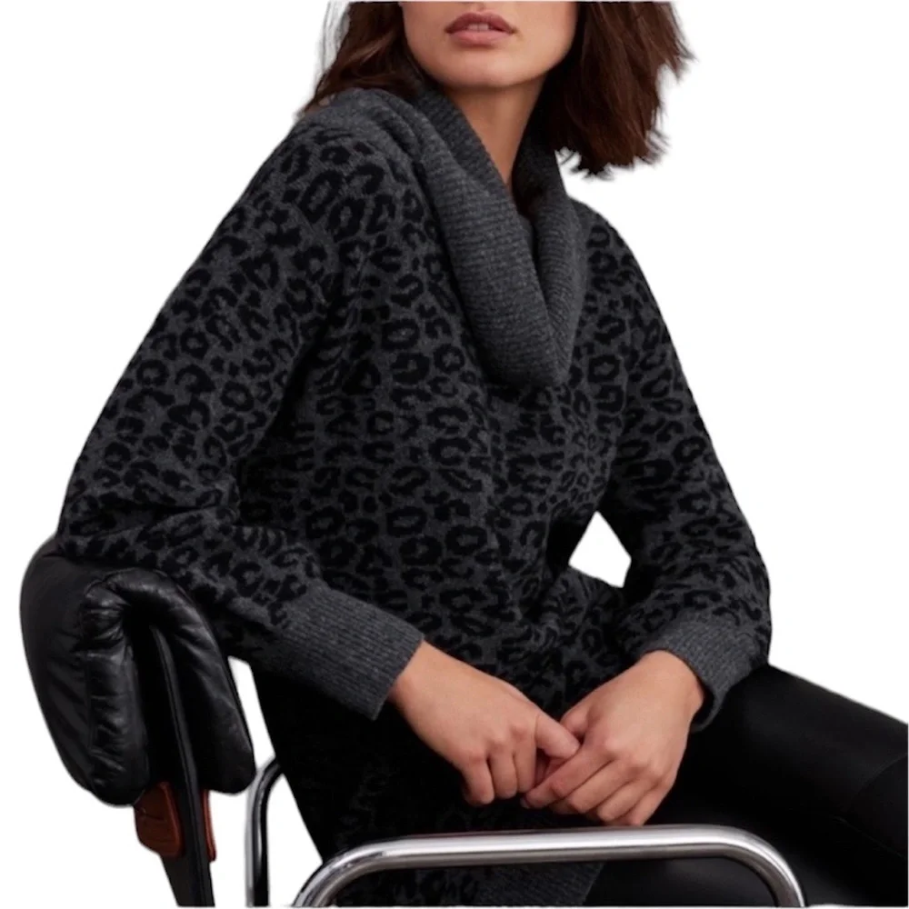 Anthropologie Emmy Cowl Neck Leopard Print Tunic Sweater NWT Size Small Petite - Picture 2 of 8